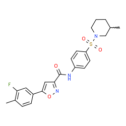 ChemSpider 2D Image | 5-(3-Fluoro-4-methylphenyl)-N-{4-[(3-methyl-1-piperidinyl)sulfonyl]phenyl}-1,2-oxazole-3-carboxamide | C23H24FN3O4S