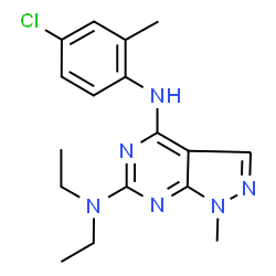 ChemSpider 2D Image | N~4~-(4-Chloro-2-methylphenyl)-N~6~,N~6~-diethyl-1-methyl-1H-pyrazolo[3,4-d]pyrimidine-4,6-diamine | C17H21ClN6