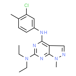 ChemSpider 2D Image | N4-(3-chloro-4-methylphenyl)-N6,N6-diethyl-1-methylpyrazolo[3,4-d]pyrimidine-4,6-diamine | C17H21ClN6