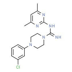 ChemSpider 2D Image | 4-(3-Chlorophenyl)-N-(4,6-dimethyl-2-pyrimidinyl)-1-piperazinecarboximidamide | C17H21ClN6