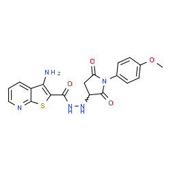 ChemSpider 2D Image | 3-Amino-N'-[1-(4-methoxyphenyl)-2,5-dioxo-3-pyrrolidinyl]thieno[2,3-b]pyridine-2-carbohydrazide | C19H17N5O4S