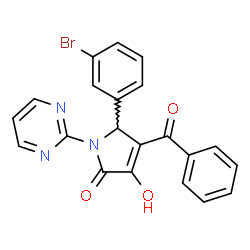 ChemSpider 2D Image | 4-Benzoyl-5-(3-bromophenyl)-3-hydroxy-1-(2-pyrimidinyl)-1,5-dihydro-2H-pyrrol-2-one | C21H14BrN3O3