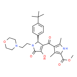 ChemSpider 2D Image | Methyl 4-({2-(4-tert-butylphenyl)-4-hydroxy-1-[2-(morpholin-4-yl)ethyl]-5-oxo-2,5-dihydro-1H-pyrrol-3-yl}carbonyl)-3,5-dimethyl-1H-pyrrole-2-carboxylate | C29H37N3O6