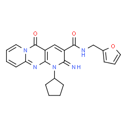 ChemSpider 2D Image | 1-Cyclopentyl-N-(2-furylmethyl)-2-imino-5-oxo-1,5-dihydro-2H-dipyrido[1,2-a:2',3'-d]pyrimidine-3-carboxamide | C22H21N5O3