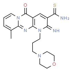ChemSpider 2D Image | 2-Imino-10-methyl-1-[3-(4-morpholinyl)propyl]-5-oxo-1,5-dihydro-2H-dipyrido[1,2-a:2',3'-d]pyrimidine-3-carbothioamide | C20H24N6O2S