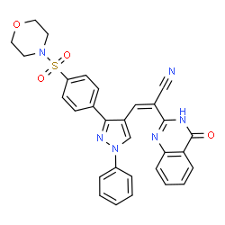 ChemSpider 2D Image | (2Z)-3-{3-[4-(4-Morpholinylsulfonyl)phenyl]-1-phenyl-1H-pyrazol-4-yl}-2-(4-oxo-1,4-dihydro-2-quinazolinyl)acrylonitrile | C30H24N6O4S