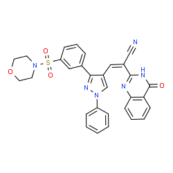 ChemSpider 2D Image | (2Z)-3-{3-[3-(4-Morpholinylsulfonyl)phenyl]-1-phenyl-1H-pyrazol-4-yl}-2-(4-oxo-1,4-dihydro-2-quinazolinyl)acrylonitrile | C30H24N6O4S
