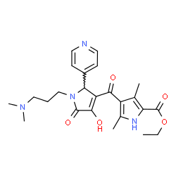 ChemSpider 2D Image | Ethyl 4-({1-[3-(dimethylamino)propyl]-4-hydroxy-5-oxo-2-(4-pyridinyl)-2,5-dihydro-1H-pyrrol-3-yl}carbonyl)-3,5-dimethyl-1H-pyrrole-2-carboxylate | C24H30N4O5