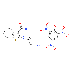 ChemSpider 2D Image | 2-(Glycylamino)-4,5,6,7-tetrahydro-1-benzothiophene-3-carboxamide - 2,4,6-trinitrophenol (1:1) | C17H18N6O9S
