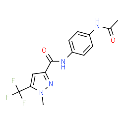 ChemSpider 2D Image | N-(4-Acetamidophenyl)-1-methyl-5-(trifluoromethyl)-1H-pyrazole-3-carboxamide | C14H13F3N4O2