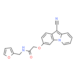ChemSpider 2D Image | 2-[(10-Cyanopyrido[1,2-a]indol-3-yl)oxy]-N-(2-furylmethyl)acetamide | C20H15N3O3