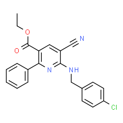 ChemSpider 2D Image | Ethyl 6-[(4-chlorobenzyl)amino]-5-cyano-2-phenylnicotinate | C22H18ClN3O2