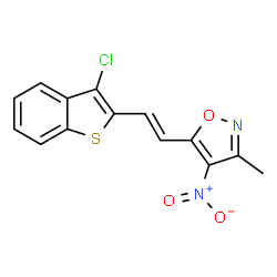 ChemSpider 2D Image | 5-[(E)-2-(3-Chloro-1-benzothiophen-2-yl)vinyl]-3-methyl-4-nitro-1,2-oxazole | C14H9ClN2O3S