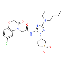 ChemSpider 2D Image | N-{3-[Butyl(ethyl)amino]-1-(1,1-dioxidotetrahydro-3-thiophenyl)-1H-1,2,4-triazol-5-yl}-2-(6-chloro-3-oxo-2,3-dihydro-4H-1,4-benzoxazin-4-yl)acetamide | C22H29ClN6O5S