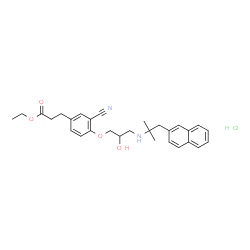 ChemSpider 2D Image | Ethyl 3-[3-cyano-4-(2-hydroxy-3-{[2-methyl-1-(2-naphthyl)-2-propanyl]amino}propoxy)phenyl]propanoate hydrochloride (1:1) | C29H35ClN2O4