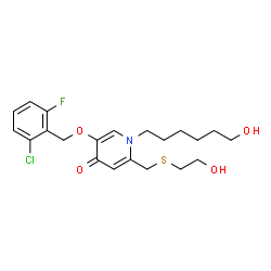 ChemSpider 2D Image | 5-[(2-Chloro-6-fluorobenzyl)oxy]-2-{[(2-hydroxyethyl)sulfanyl]methyl}-1-(6-hydroxyhexyl)-4(1H)-pyridinone | C21H27ClFNO4S