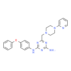 ChemSpider 2D Image | N-(4-Phenoxyphenyl)-6-{[4-(2-pyridinyl)-1-piperazinyl]methyl}-1,3,5-triazine-2,4-diamine | C25H26N8O