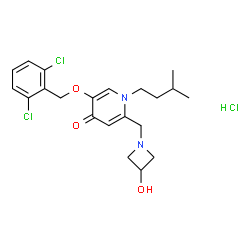 ChemSpider 2D Image | 5-[(2,6-Dichlorobenzyl)oxy]-2-[(3-hydroxy-1-azetidinyl)methyl]-1-(3-methylbutyl)-4(1H)-pyridinone hydrochloride (1:1) | C21H27Cl3N2O3