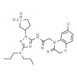 ChemSpider 2D Image | 2-(6-Chloro-3-oxo-2,3-dihydro-4H-1,4-benzoxazin-4-yl)-N-[1-(1,1-dioxidotetrahydro-3-thiophenyl)-3-(dipropylamino)-1H-1,2,4-triazol-5-yl]acetamide | C22H29ClN6O5S
