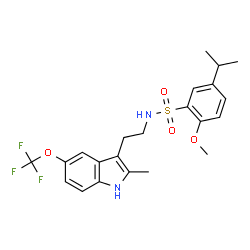ChemSpider 2D Image | 5-Isopropyl-2-methoxy-N-{2-[2-methyl-5-(trifluoromethoxy)-1H-indol-3-yl]ethyl}benzenesulfonamide | C22H25F3N2O4S