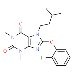 ChemSpider 2D Image | 8-(2-Fluorophenoxy)-1,3-dimethyl-7-(3-methylbutyl)-3,7-dihydro-1H-purine-2,6-dione | C18H21FN4O3