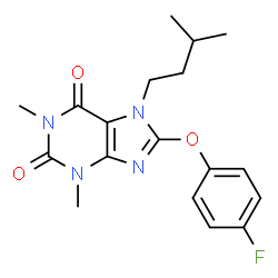 ChemSpider 2D Image | 8-(4-Fluorophenoxy)-1,3-dimethyl-7-(3-methylbutyl)-3,7-dihydro-1H-purine-2,6-dione | C18H21FN4O3
