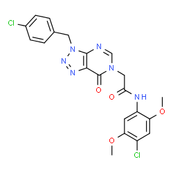 ChemSpider 2D Image | 2-[3-(4-Chlorobenzyl)-7-oxo-3,7-dihydro-6H-[1,2,3]triazolo[4,5-d]pyrimidin-6-yl]-N-(4-chloro-2,5-dimethoxyphenyl)acetamide | C21H18Cl2N6O4