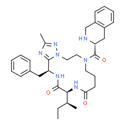 ChemSpider 2D Image | (13S,16S)-16-Benzyl-13-[(2S)-2-butanyl]-2-methyl-7-[(3R)-1,2,3,4-tetrahydro-3-isoquinolinylcarbonyl]-5,6,7,8,9,10,12,13,15,16-decahydro[1,2,4]triazolo[1,5-d][1,4,7,10]tetraazacyclotetradecine-11,14-di
one | C33H43N7O3