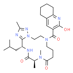 ChemSpider 2D Image | (13S,16R)-7-[(2-Hydroxy-5,6,7,8-tetrahydro-3-quinolinyl)carbonyl]-16-isobutyl-2,12,13-trimethyl-5,6,7,8,9,10,12,13,15,16-decahydro[1,2,4]triazolo[1,5-d][1,4,7,10]tetraazacyclotetradecine-11,14-dione | C28H41N7O4