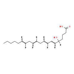 ChemSpider 2D Image | (6E,8E,11E,14E)-5-Hydroxy(5,6,8,9,11,12,14,15-~2~H_8_)-6,8,11,14-icosatetraenoic acid | C20H24D8O3