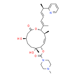 ChemSpider 2D Image | (2S,3S,4Z,6S,7R,10R)-7,10-Dihydroxy-3,7-dimethyl-12-oxo-2-[(2E,4E,6R)-6-(2-pyridinyl)-2,4-heptadien-2-yl]oxacyclododec-4-en-6-yl 4-methyl-1-piperazinecarboxylate | C31H45N3O6
