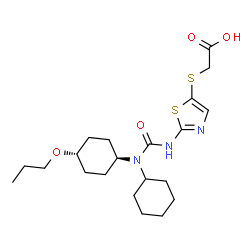 ChemSpider 2D Image | [(2-{[Cyclohexyl(trans-4-propoxycyclohexyl)carbamoyl]amino}-1,3-thiazol-5-yl)sulfanyl]acetic acid | C21H33N3O4S2