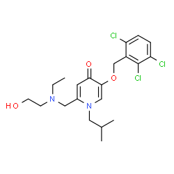 ChemSpider 2D Image | 2-{[Ethyl(2-hydroxyethyl)amino]methyl}-1-isobutyl-5-[(2,3,6-trichlorobenzyl)oxy]-4(1H)-pyridinone | C21H27Cl3N2O3
