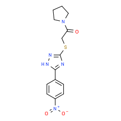 ChemSpider 2D Image | ethanone, 2-[[5-(4-nitrophenyl)-4H-1,2,4-triazol-3-yl]thio]-1-(1-pyrrolidinyl)- | C14H15N5O3S