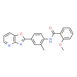 ChemSpider 2D Image | 2-Methoxy-N-[2-methyl-4-([1,3]oxazolo[4,5-b]pyridin-2-yl)phenyl]benzamide | C21H17N3O3