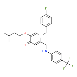 ChemSpider 2D Image | 1-(4-Fluorobenzyl)-5-(3-methylbutoxy)-2-({[4-(trifluoromethyl)phenyl]amino}methyl)-4(1H)-pyridinone | C25H26F4N2O2