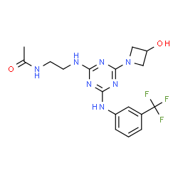 ChemSpider 2D Image | N-(2-{[4-(3-Hydroxy-1-azetidinyl)-6-{[3-(trifluoromethyl)phenyl]amino}-1,3,5-triazin-2-yl]amino}ethyl)acetamide | C17H20F3N7O2
