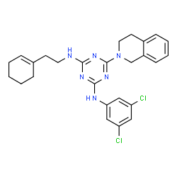 ChemSpider 2D Image | N-[2-(1-Cyclohexen-1-yl)ethyl]-N'-(3,5-dichlorophenyl)-6-(3,4-dihydro-2(1H)-isoquinolinyl)-1,3,5-triazine-2,4-diamine | C26H28Cl2N6