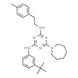ChemSpider 2D Image | 6-(1-Azepanyl)-N-[2-(4-methylphenyl)ethyl]-N'-[3-(2-methyl-2-propanyl)phenyl]-1,3,5-triazine-2,4-diamine | C28H38N6