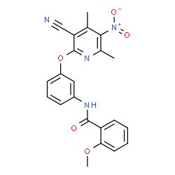 ChemSpider 2D Image | N-{3-[(3-Cyano-4,6-dimethyl-5-nitro-2-pyridinyl)oxy]phenyl}-2-methoxybenzamide | C22H18N4O5