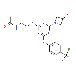 ChemSpider 2D Image | N-(2-{[4-(3-Hydroxy-1-azetidinyl)-6-{[4-(trifluoromethyl)phenyl]amino}-1,3,5-triazin-2-yl]amino}ethyl)acetamide | C17H20F3N7O2