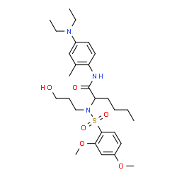 ChemSpider 2D Image | N-[4-(Diethylamino)-2-methylphenyl]-N~2~-[(2,4-dimethoxyphenyl)sulfonyl]-N~2~-(3-hydroxypropyl)norleucinamide | C28H43N3O6S