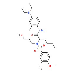 ChemSpider 2D Image | N-[4-(Diethylamino)-2-methylphenyl]-N~2~-[(3,4-dimethoxyphenyl)sulfonyl]-N~2~-(3-hydroxypropyl)norleucinamide | C28H43N3O6S
