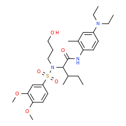 ChemSpider 2D Image | N-[4-(Diethylamino)-2-methylphenyl]-N~2~-[(3,4-dimethoxyphenyl)sulfonyl]-N~2~-(3-hydroxypropyl)isoleucinamide | C28H43N3O6S