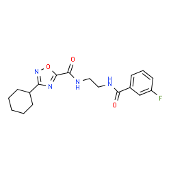 ChemSpider 2D Image | 3-Cyclohexyl-N-{2-[(3-fluorobenzoyl)amino]ethyl}-1,2,4-oxadiazole-5-carboxamide | C18H21FN4O3