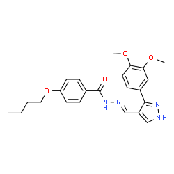 ChemSpider 2D Image | 4-Butoxy-N'-{(E)-[3-(3,4-dimethoxyphenyl)-1H-pyrazol-4-yl]methylene}benzohydrazide | C23H26N4O4