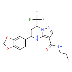 ChemSpider 2D Image | 5-(1,3-Benzodioxol-5-yl)-4,5,6,7-tetrahydro-N-propyl-7-(trifluoromethyl)pyrazolo[1,5-a]pyrimidine-3-carboxamide | C18H19F3N4O3