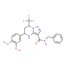 ChemSpider 2D Image | N-Benzyl-5-(3,4-dimethoxyphenyl)-N-methyl-7-(trifluoromethyl)-4,5,6,7-tetrahydropyrazolo[1,5-a]pyrimidine-3-carboxamide | C24H25F3N4O3