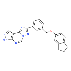 ChemSpider 2D Image | 2-{3-[(2,3-Dihydro-1H-inden-5-yloxy)methyl]phenyl}-7H-pyrazolo[4,3-e][1,2,4]triazolo[1,5-c]pyrimidine | C22H18N6O