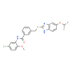 ChemSpider 2D Image | N-(5-Chloro-2-methoxyphenyl)-3-({[5-(difluoromethoxy)-1H-benzimidazol-2-yl]sulfanyl}methyl)benzamide | C23H18ClF2N3O3S